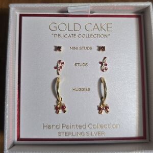 Sterling Silver Earrings Set - Red and Gold
